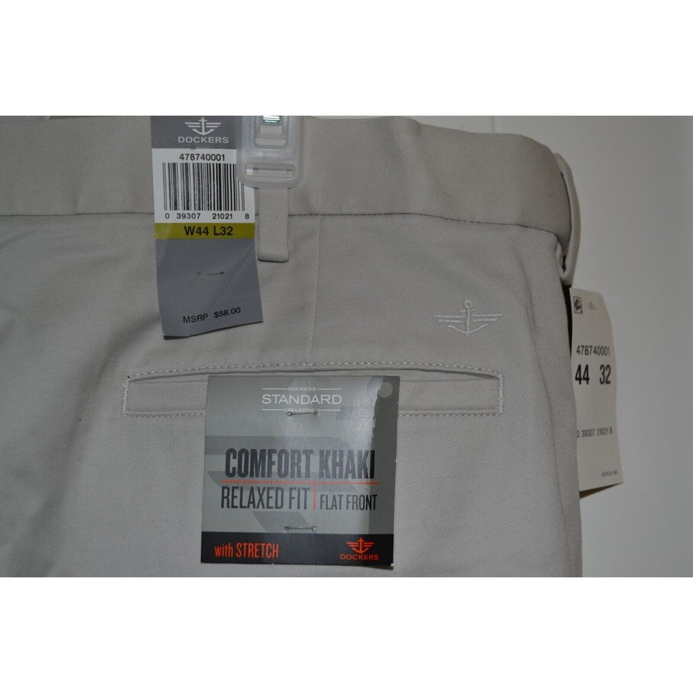 NEW Men Dockers Pants 44x32 Relaxed Fit Cut Khaki Comfort D4 Flat Front